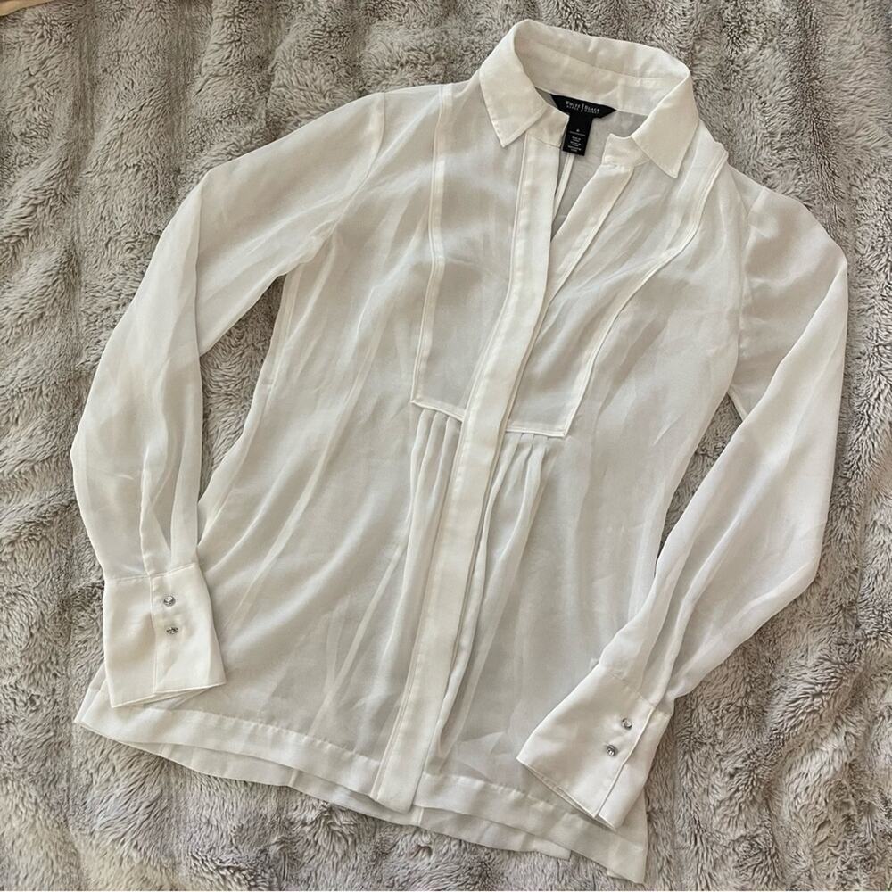 White House Black Market White Sheer‎ Button Down Tunic Blouse